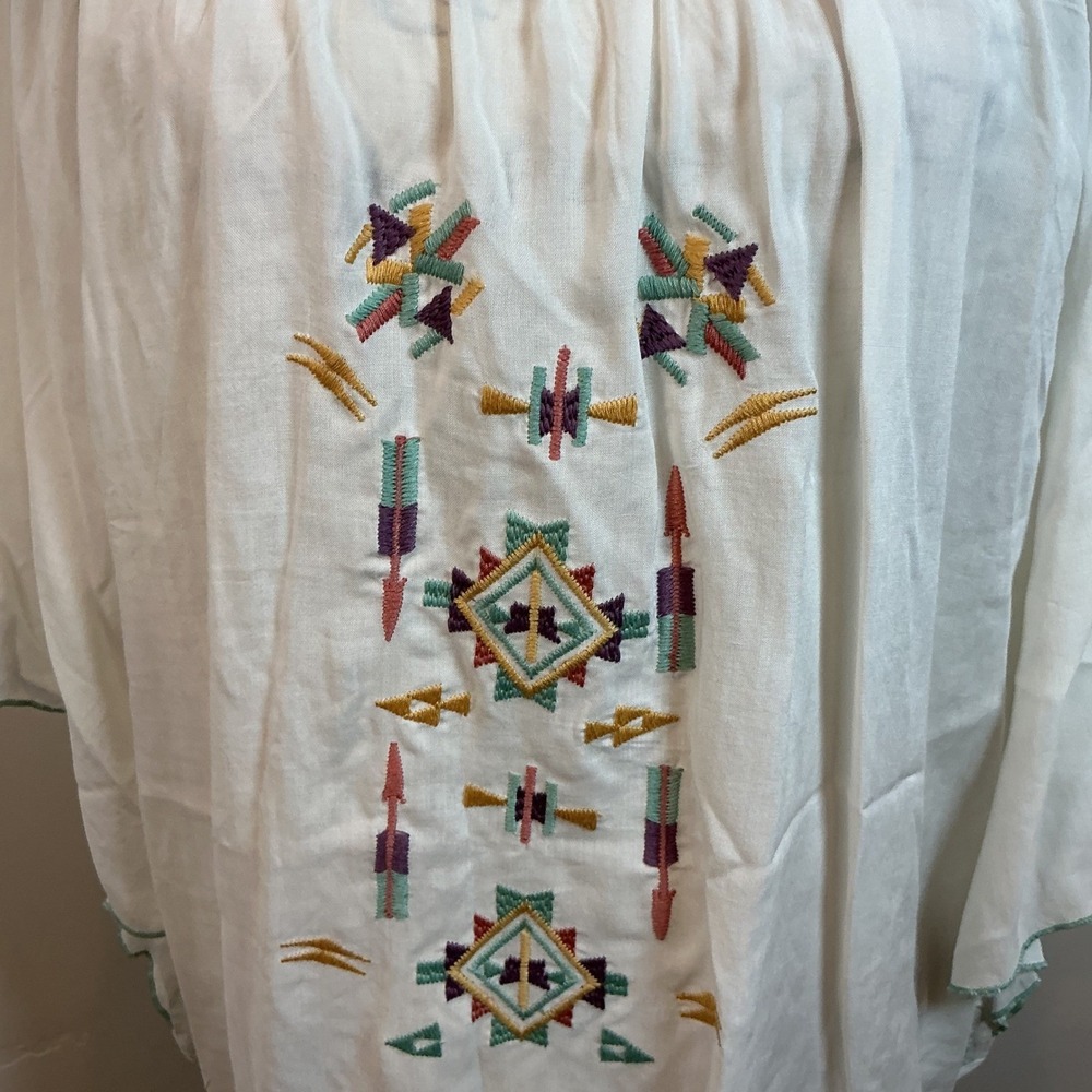 ANGIE White Embroidered Boho Tunic‎ Top Blouse Dolman Sleeve Size L - Picture 2 of 6